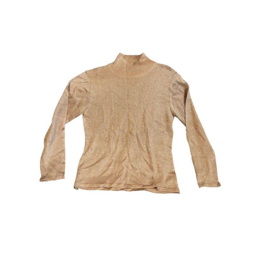 Jeanne Pierre Womens Gold Metallic Long Sleeve Mock Neck Sweater Medium